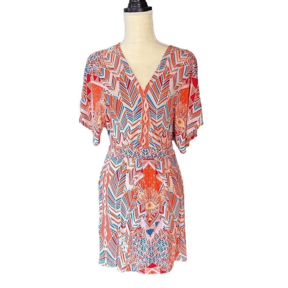 Mara Hoffman XS Evil Eye Print Tunic Dress Short Sleeve V-Neck Casual
